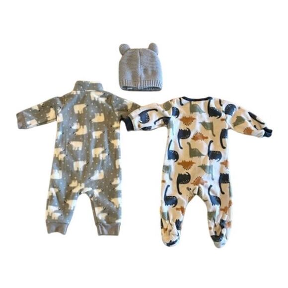 Infant 0–3M  Sleepers + Bear-Ear Knit Hat Gerber, Emily & Oliver, Rugged Bear - Picture 3 of 9